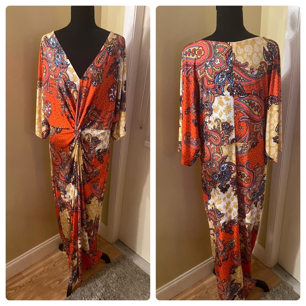 VENUS Vibrant Paisley Maxi Dress - Red, Yellow, Blue